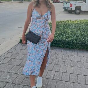 Astr Floral Blue and Pink Midi Dress